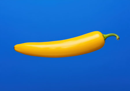 Vibrant yellow banana pepper, perfectly ripe and elongated, showcasing its smooth texture and fresh appearance. ideal for culinary themes, healthy eating, and ingredient showcases.の素材