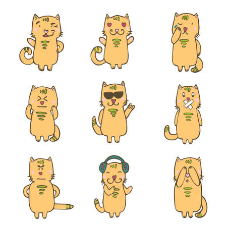 set of cats with various emotionsのイラスト素材