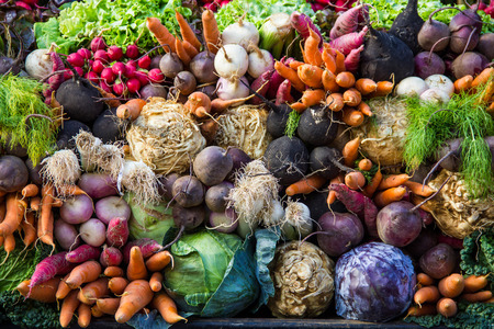 Selection of vegetables from a farmer s market in the small city of Colmar in the Alsace region in...