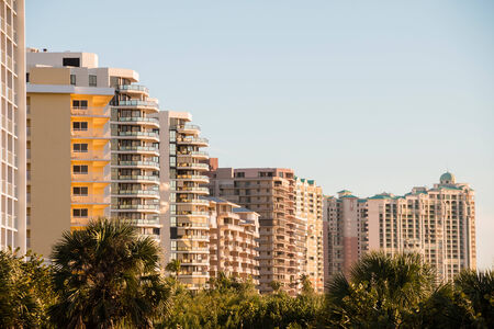 MARCO ISLAND- JANUARY 22, 2014  A close up of hotel and apartment buildings next to the Marco Island beach taken on January 22, 2014 in Marco Island, USAのeditorial素材
