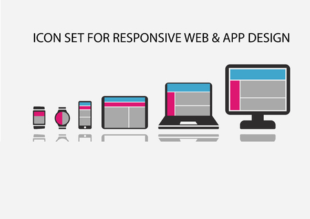 Vector icon set for Responsive app development and web development on mobile devices: such as smart phone, SmartWatch, wearables, tablets, notebooks and computers.のイラスト素材