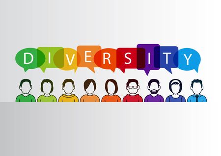 Colorful diversity background with group of people and textのイラスト素材