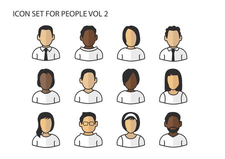 Different vector icons / symbols of avatar heads and faces with various skin colors for men and womenのイラスト素材