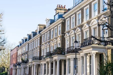 London - March 30: A row of typical town houses in London Kensington and Notting Hill on March 30, 2017.のeditorial素材