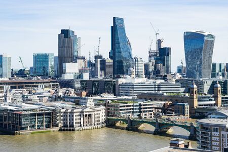 London - March 30: London financial district downtown skyline with river Themse on March 30, 2017.のeditorial素材