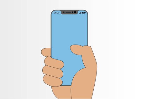 Vector illustration of hand holding modern bezel-free smartphone isolated on white backgroundのイラスト素材