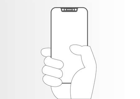 Line icon of frame-less phone in hand.のイラスト素材