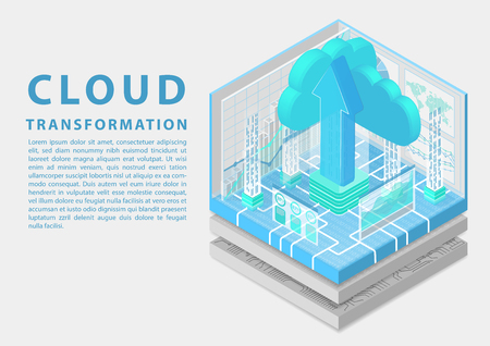 Cloud transformation concept with cloud and upload arrow as isometric 3d vector illustrationのイラスト素材