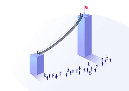Concept of upcoming business challenges for accelerated business growth. Isometric vector...