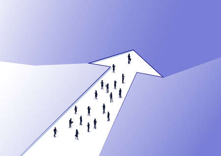 Business concept of organizational change and business transformation. Arrow pointing upwards into the future. 3d isometric vector illustration of a group of people walking into theのイラスト素材