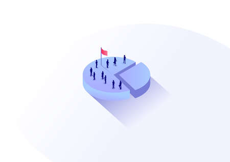 Growing business market share concept. Vector illustration of a 3d pie chart. Bird's eye view of a...