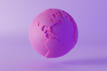 Low poly 3d rendering of a pink world. Concept of feminism, female empowerment, girls and women worldwide and across the planetの写真素材