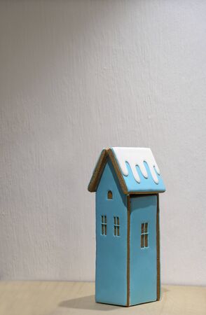 Blue vertical decorative gingerbread eatable houseの写真素材