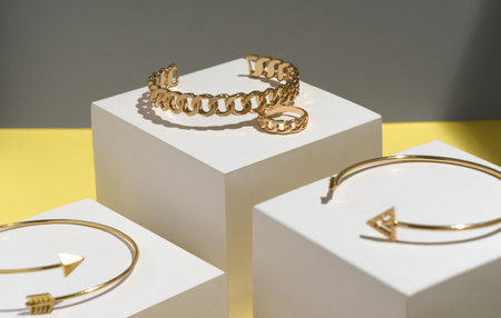 Close up on chain shape bracelet and ring