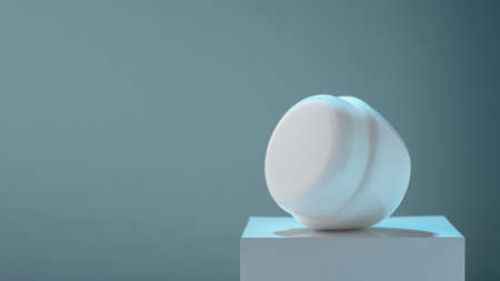 Laying lotion cream container on white platform with copy spaceの写真素材
