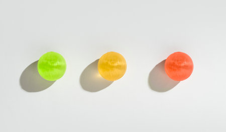 Red, yellow and green sweet candy on white background