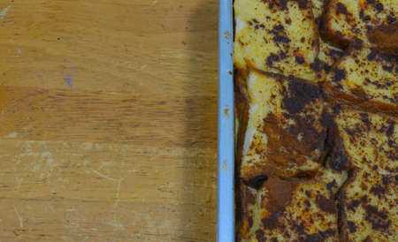 bread pudding desssert close up in halfの写真素材