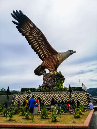 Langkawi, Malaysia - December 18, 2019: The side view of Eagle Statue at Dataran Lang. It is the symbol of Langkawi Island.のeditorial素材