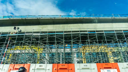 Selangor, Malaysia - November 28, 2019: The MRT train railway construction site near the highway...