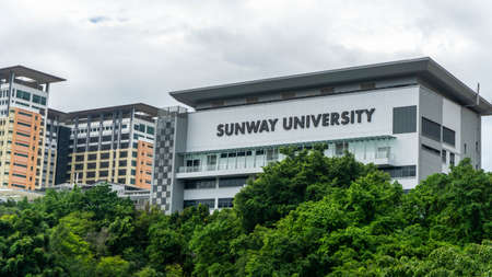 Subang Jaya, Malaysia - November 28, 2019: The view of Sunway University from the Sunway Lagoon theme park. Is a private university based in Bandar Sunway.のeditorial素材