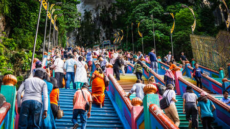 Gombak, Malaysia - January 4, 2020: New look with colorful stair at Murugan Temple Batu Caves become...
