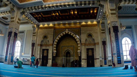 Sendayan, Malaysia - December 29, 2019: The interior design of Sri Sendayan Mosque Negeri Sembilan. New islamic culture and minimalist modern design concept.のeditorial素材
