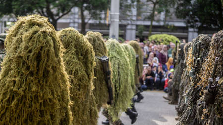 Putrajaya, Malaysia - August 31, 2019: The close up view of the parade contingent marching at the...