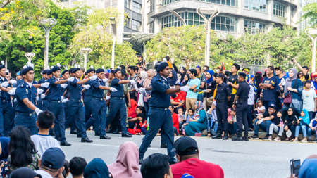 Putrajaya, Malaysia - August 31, 2019: The close up view of the parade contingent marching at the 62nd Independence day or Merdeka Day celebration of Malaysia in Putrajaya.のeditorial素材