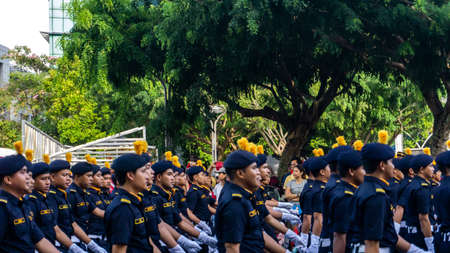 Putrajaya, Malaysia - August 31, 2019: The close up view of the parade contingent marching at the 62nd Independence day or Merdeka Day celebration of Malaysia in Putrajaya.のeditorial素材