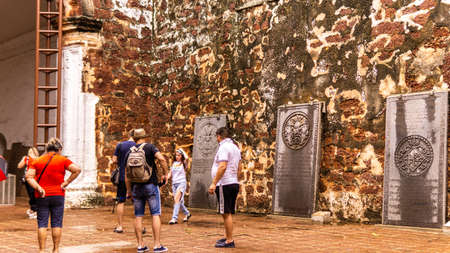 Bandar Hilir, Melaka - June 26, 2019: View from the inside of the St. Paul Church. There are some engraved tombstones belong to Dutch nobility that were buried there.のeditorial素材