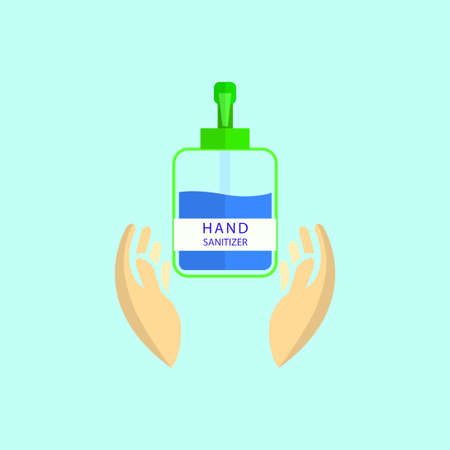 Washing with hand sanitizer in a bottle. Alcohol rub sanitizers kill most bacteria, fungi and stop some viruses. Hygiene product. Prevention from diseases outbreak infection.のイラスト素材