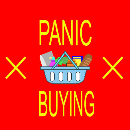 Vector Stop Panic Buying sign icon with color. Stop panic buying of groceries, foods and basic needs because of disaster, emergency and disease.のイラスト素材
