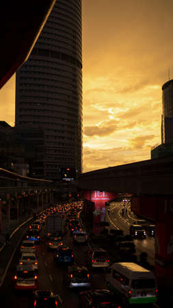 Kuala Lumpur, Malaysia - April 5, 2019: The view of the traffic jam in the city of Kuala Lumpur...