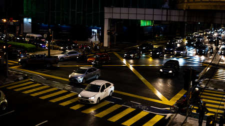 Kuala Lumpur, Malaysia: April 5, 2019: The view of the 4 ways cross junction road in the city of...