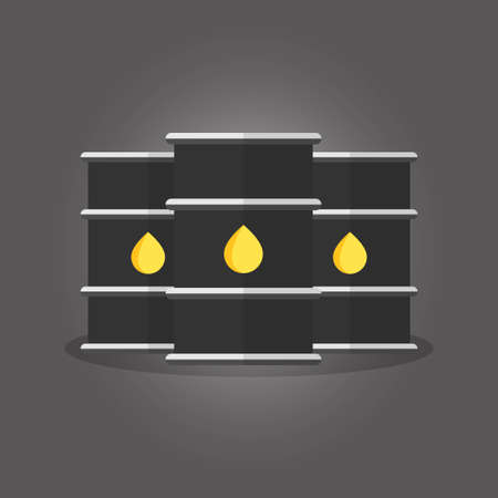 Flat vector illustration icon of crude oil barrel drum on grey background.