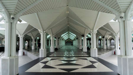 Kuala Lumpur, Malaysia - July 30, 2019: The view of the interior design and prayer hall of the KLCC Mosque or Masjid As Syakirin in Kuala Lumpur.のeditorial素材