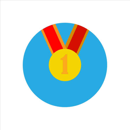 Illustration  of award gold medal number 1 concept in blue circle button. An award for victory winning first placement achievement.のイラスト素材
