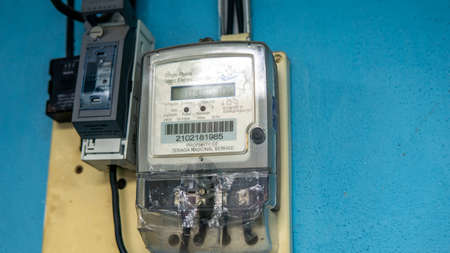 Bangi, Malaysia - July 24, 2019: The single-phase static electricity meter from Tenaga Nasional...