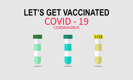 A flat illustration vector of three different coronavirus covid-19 vaccine types in a test tube. Let's get vaccinated campaign and medical care concept.のイラスト素材