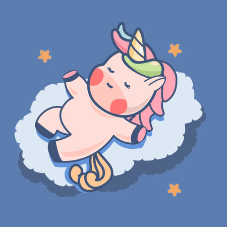 Happy little pony slumbering and lying on a cloud. Vector cartoon. Draw illustration character design. Cartoon suitable for, print, sublimation, shirt, postcard, printable, stationery ,kids product.のイラスト素材
