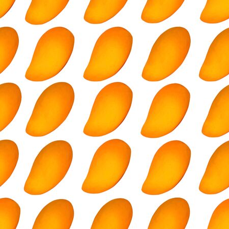 Yellow ripe mangoes fruits seamless repeat pattern,  die cut and   on white background for wallpaper and fabric textiles printedの写真素材