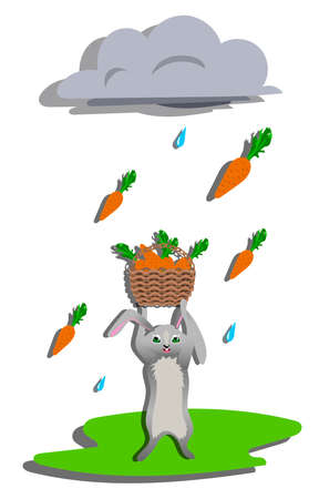 Carrot rain for gray hare. Vector illustrationのイラスト素材