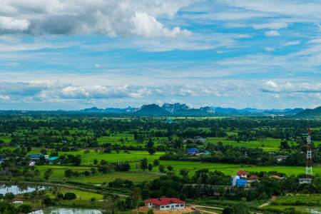 Thailand landscape of rural city and moutain under the blue skyの写真素材