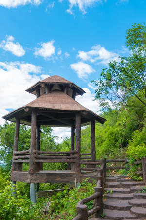 Walkway or walkpath with old pavilion in thailandの写真素材