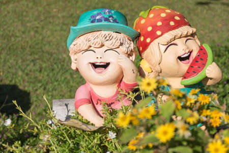 close up,Happy dolls for garden decorationの写真素材