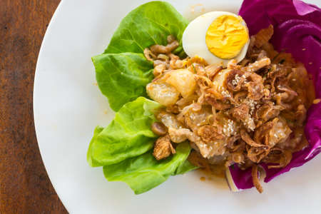 Close-up, Thai food:pomelo salad with boiled eggの写真素材