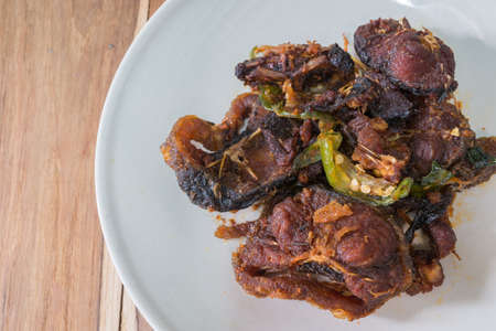 Close-up,Thai food:Spicy stir-fried catfishの写真素材