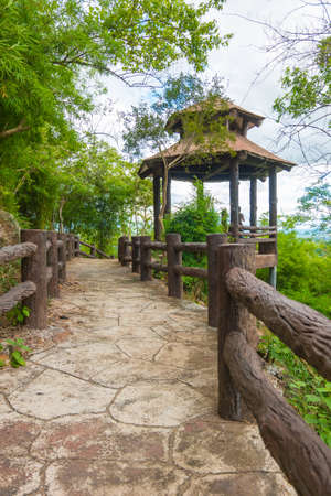 Walkway or walkpath with old pavilion in thailandの写真素材