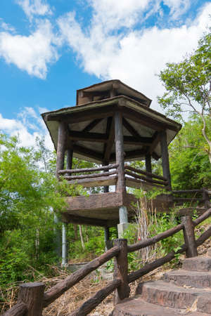 Walkway or walkpath with old pavilion in thailandの写真素材