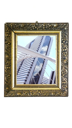 magic mirror with office buildingsの写真素材